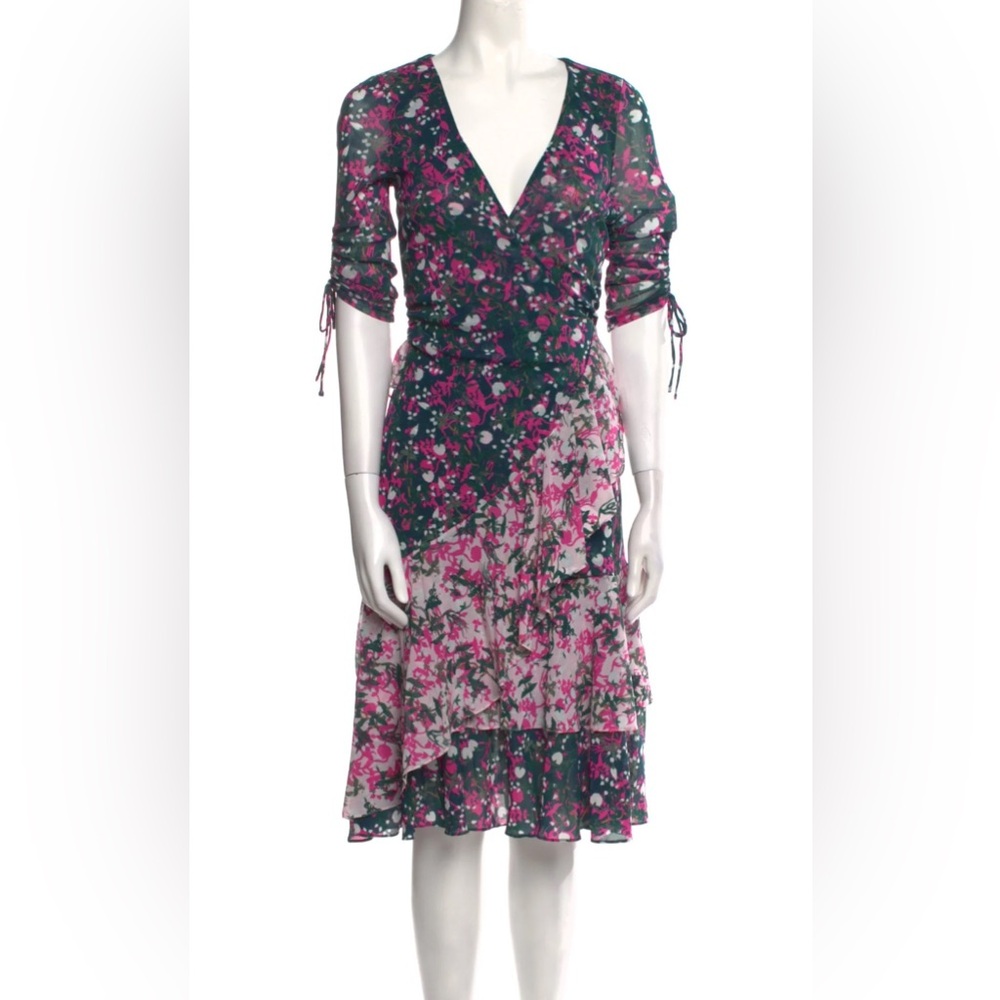 Diane Von Furstenberg Pink and Green Floral Midi Dress